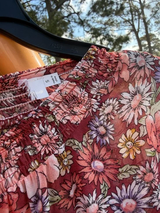 ASTR The Label Floral Midi Dress Small Pink Smocked Long Sleeve Boho Cottagecore - Picture 3 of 7